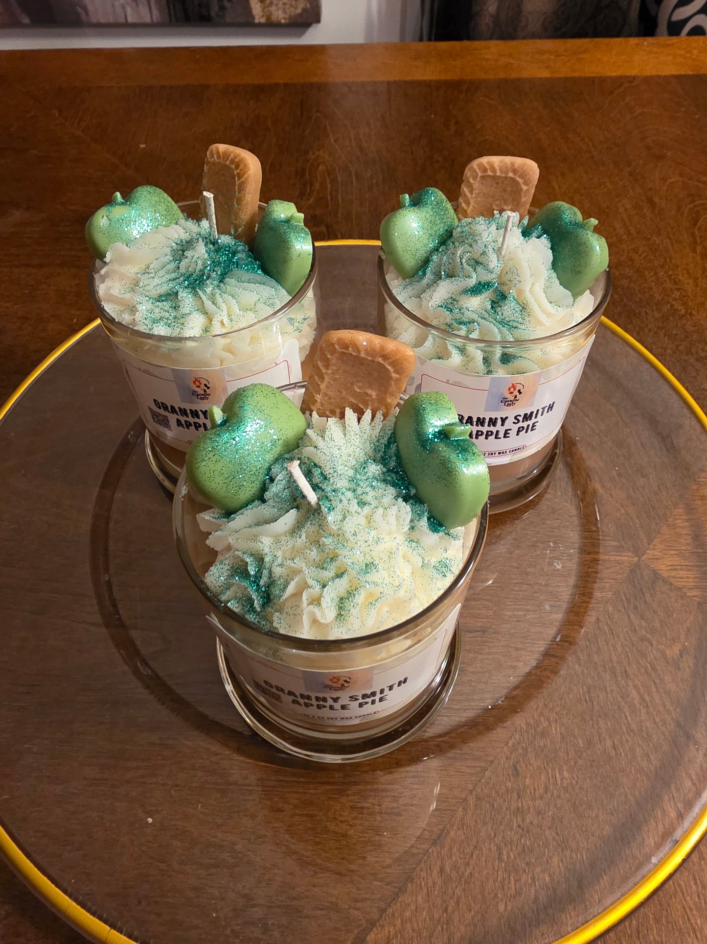 Granny Smith Apple Pie Candles with whipped frosting
