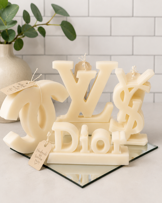 Luxury Designer Inspired Pillar Candles sitting on a tray