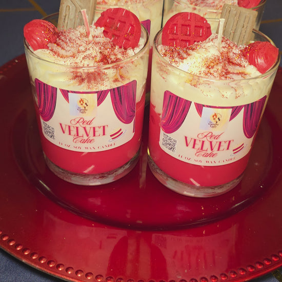 two red velvet cake candles on a red platter video